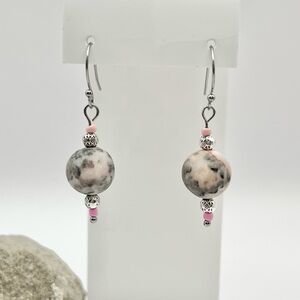 MATTE PINK ZEBRA STONE EARRINGS